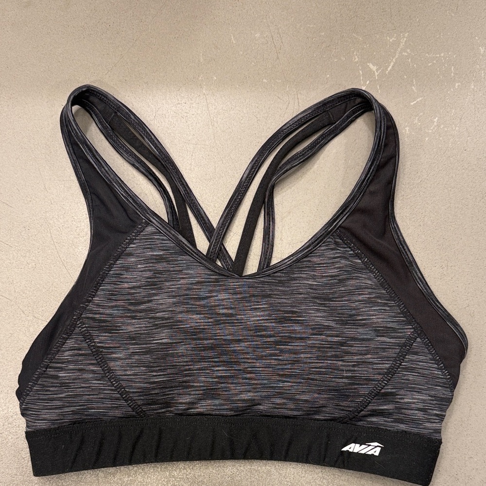 Avia Women's Heather Gray and Black Sports Bra